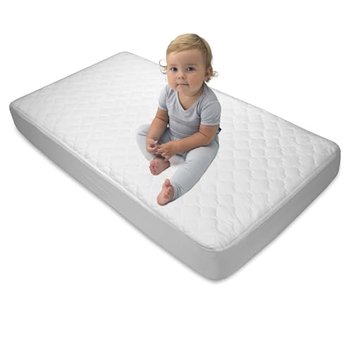 Sealy Stain Protection Waterproof Fitted Toddler Bed and Baby Crib Mattress Pad Cover Protector, Noiseless, Machine Washable and Dryer Friendly, 52' x 28' - White