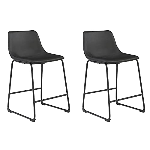Signature Design by Ashley Centiar 24' Counter Height Modern Bucket Barstool, 2 Count, Black