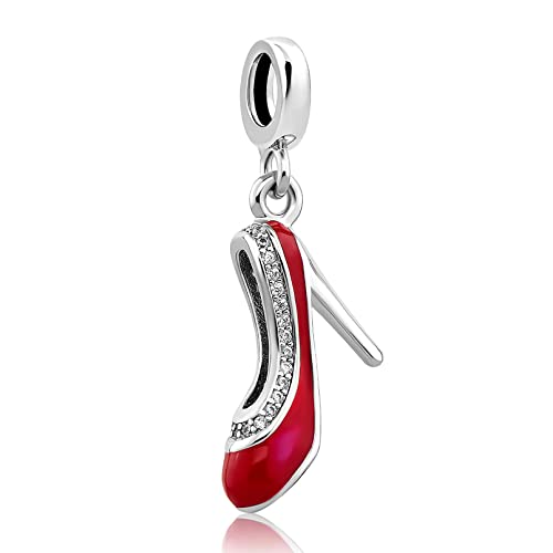 MiiFort Red High-heel Dangle Charm Compatible with Pandora Bracelets Party Sexy Outfit Women Girlfriend Christmas Family Daughter Sister