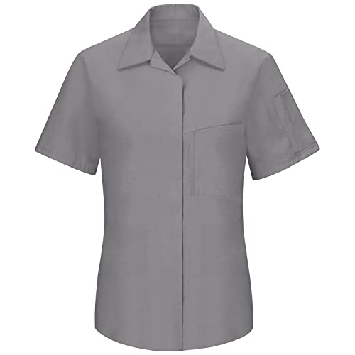 Red Kap Women's Short Sleeve Performance Plus Shop Shirt with OilBlok Technology, Light Grey with Charcoal Mesh, Small