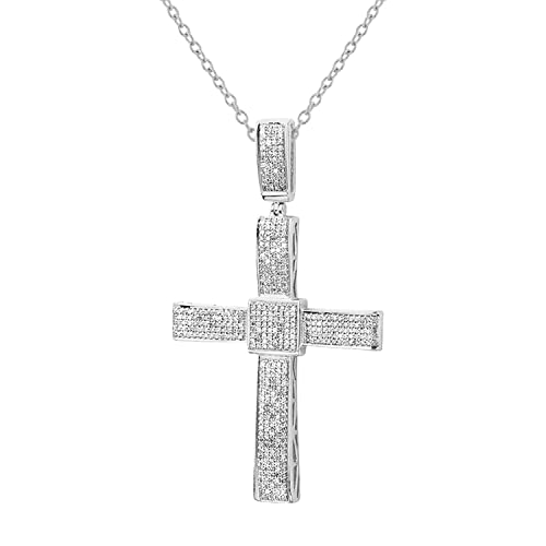 Dazzlingrock Collection 1 Carat (ctw) Round White Diamond Dangling Bail Square Cross Pendant with 18 inch Silver Chain for Unisex in 925 Sterling Silver