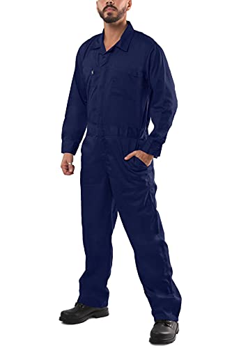 Kolossus Coveralls for Mens Long Sleeve Jumpsuit APPAREL, Blended With Adjustable Cuff & Utility Pockets Navy Blue, Medium