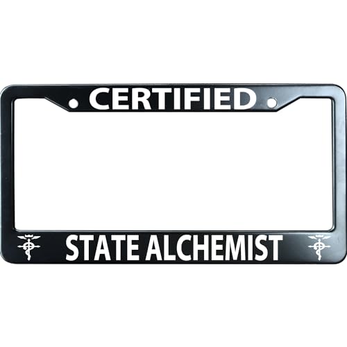 URCustomPro Certified State Alchemist Fullmetal Alchemist License Plate Frame, Funny Humor Stainless Steel Auto Car Tag Frame, License Plate Cover Holder, 2 Holes with Screw Caps