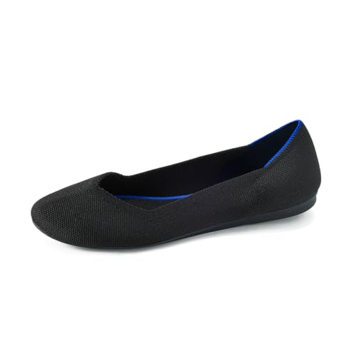 Rothy's The Flat Women's Slip-On Shoes, Classic Flats, Black, Made from Recycled Plastic Bottles & Machine Washable, Size 9