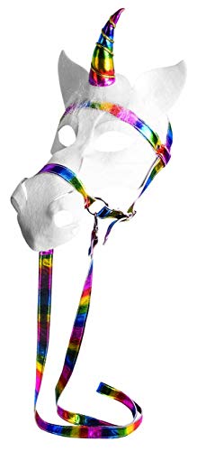 Forum Unisex-Adult's Unicorn Costume Mask with Bridle, White/Rainbow, One Size