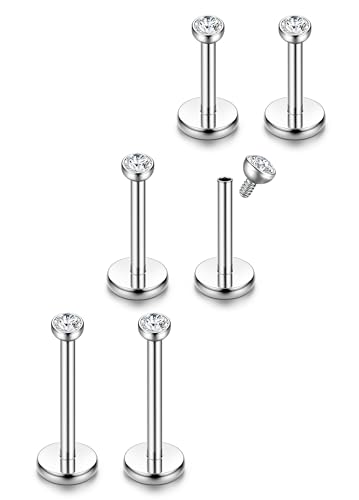 ORAZIO 18G Stainless Steel Lip Rings Labret Nose Studs Piercing Internally Threaded,6MM 8MM 10MM 3 Pairs