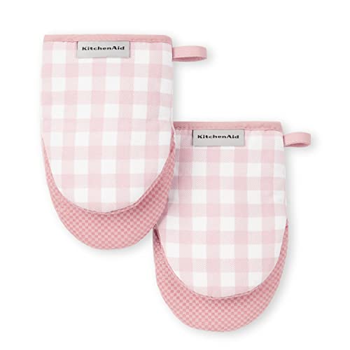 KitchenAid Gingham Mini Oven Mitt 2-Pack Set, Dried Rose, 5.5'x8'