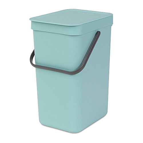 Brabantia Sort & Go Kitchen Recycling Can (3.2 Gal/Mint) Stackable Waste Organiser with Handle & Removable Lid, Easy Clean, Fixtures Included for Wall/Cupboard Mounting