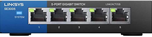 Linksys SE3005: 5-Port Gigabit Ethernet Unmanaged Switch, Computer Network, Auto-Sensing Ports Maximize Data Flow for up to 1,000 Mbps (Black, Blue)