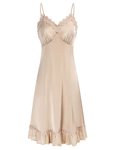 Belle Poque Nude Slip Dress for Women Sexy Lace Nightgown Chemises Full Slip