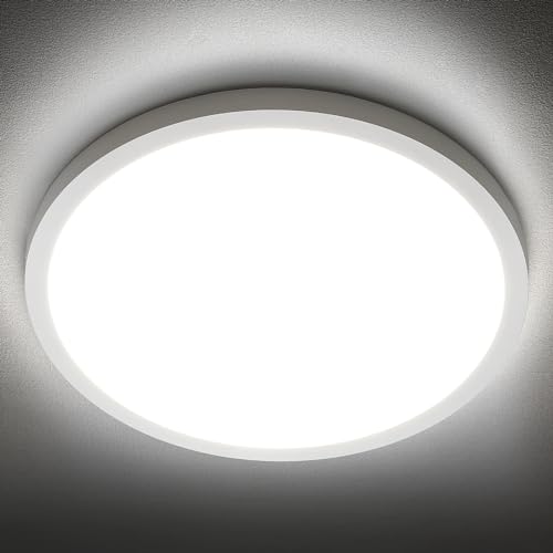 SunRider LED Flush Mount Ceiling Light Fixture, 5000K Daylight White, 2400LM, 12 Inch 24W White Round Flat Ceiling Lights, 240W Equiv. Non-Dimmable