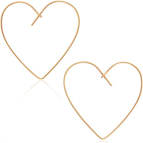 Humble Chic Heart Hoop Earrings for Women - Hypoallergenic Lightweight Open Wire Threader Drop Dangles, 18K Yellow - 1.4 inch