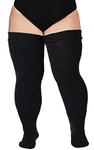 Plus Size Womens Thigh High Socks for Thick Thighs- Extra Long & Thick Over the Knee Stockings- Leg Warmer Boot Socks (Classic Black)