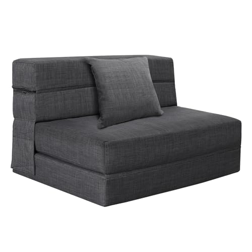 Nigoone Convertible Sleeper Chair Bed with Pillow Memory Foam Fold Sofa Bed Couch Futon Lazy for Living Room/Home Office/Guest Beds/Apartment/Upstairs Loft,Twin Size,Dark Gray