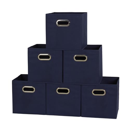 Household Essentials 81-1 Foldable Fabric Storage Bins | Set of 6 Cubby Cubes with Handles | Navy Blue, 6 lbs