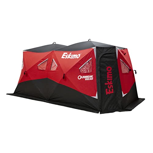 Eskimo Outbreak 850XD Pop-up Portable Insulated Ice Fishing Shelter, 114 sq ft. Fishable Area, 7-9 Person, Red/Black, 94' x 180'