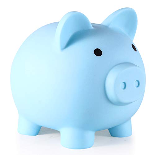 PJDRLLC Piggy Bank, Unbreakable Plastic Money Bank, Coin Bank for Girls and Boys, Medium Size Piggy Banks, Practical Gifts for Birthday, Easter, Baby Shower (Blue)