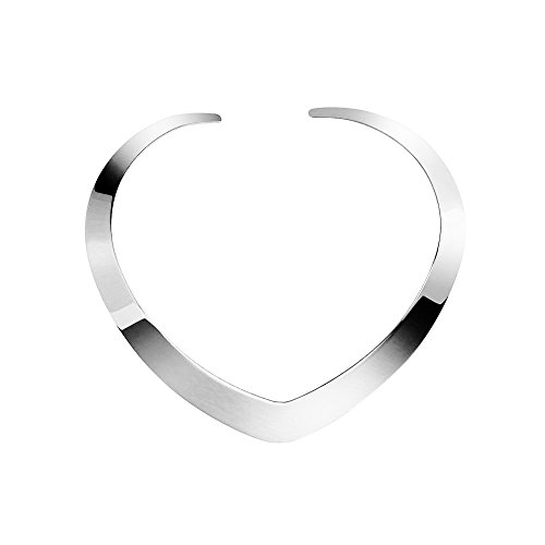 Forleiton High Polished Stainless Steel Necklace Love Choker Heart Shape Women Statement Jewelry (Silver)