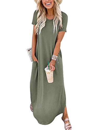 ANRABESS Women's Summer Maxi Dress Casual Loose T-Shirt Dress s Long Dress Short Sleeve Split A222-ganlanlv-L