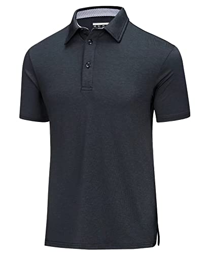 MAGCOMSEN Mens Polo Shirts Short Sleeve T Shirts Golf Shirts Running Athletic Polo Shirts Work Shirts Quick Dry Jersey Shirts Golf Polo Shirt for Men Black