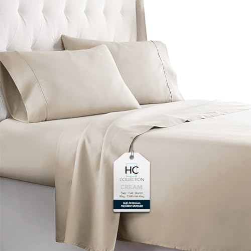 HC COLLECTION Queen Size Sheets Set - Bedding Sheets & Pillowcases w/ 16 inch Deep Pockets - Fade Resistant & Machine Washable - 4 Piece 1800 Series Queen Bed Sheet Sets – Cream