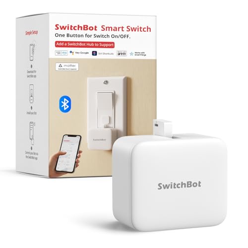 SwitchBot Smart Switch Button Pusher - Bluetooth Fingerbot for Rocker Switch/One-Way Button, Automatic Light Switch, Timer and APP Control, Works with Alexa When Paired with SwitchBot Hub (White)