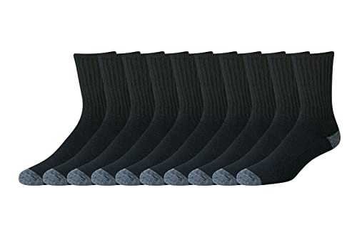 Amazon Essentials Men's Cotton Half Cushioned Crew Socks, 10 Pairs, Black, 6-12