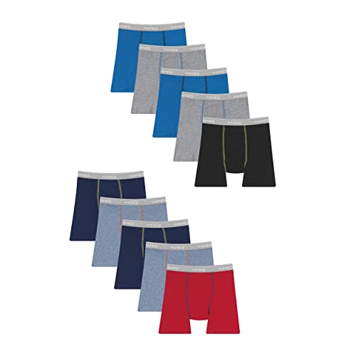 Hanes Boys' and Toddler Underwear, Comfort Flex Waistband Boxer Briefs, Multiple Packs Available, Grey/Blue/Black/Red-10, Medium
