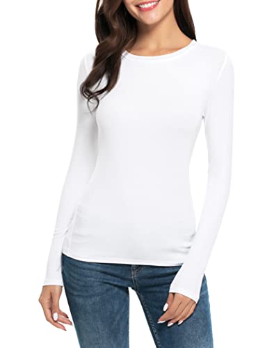Women Long Sleeve Crew Neck Rayon Slim Fit Stretchy Layer T Shirts Tops
