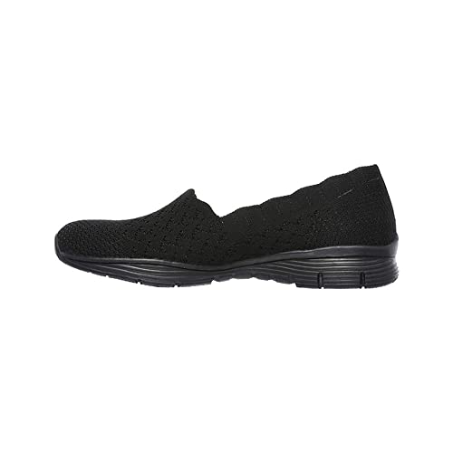 Skechers Womens Seager - Stat Scalloped Collar, Engineered Skech-knit Slip-on Classic Fit Loafer, Black/Black, 9 US