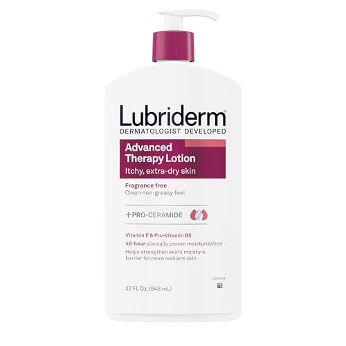 Lubriderm Advanced Therapy Fragrance Free Moisturizing Hand & Body Lotion + Pro-Ceramide with Vitamins E & Pro-Vitamin B5, Intense Hydration for Itchy, Extra Dry Skin, Non-Greasy, 32 fl. oz