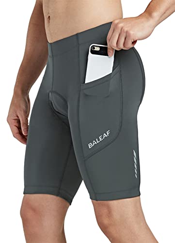 BALEAF Men's Padded Bike Shorts Cycling Tights 3D Padding Bicycle Accessories Road Biking MTB Pockets UPF 50+ Grey Size L