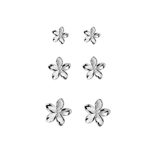 3 Pairs Tiny Flower Stud Earrings Sterling Silver Set for Women Girls Cute Cartilage 20g Studs Tragus Post Pin Hypoallergenic Piercing Body Jewelry Christmas Valentine's Day Birthday Gifts