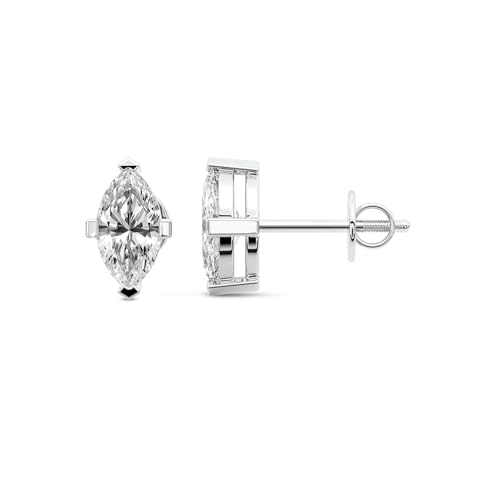 4 Carat Lab Grown Diamond Earrings | IGI Certified Marquise Shape Solitaire Lab Diamond Stud Earrings 4 Prong | F-G Color, VS1-VS2 Clarity | 14K White Gold | Friendly Diamonds Earrings