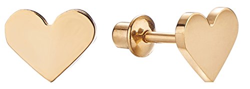 18k Gold Plated Screw Back Heart Stud Hypoallergenic Earrings for Kids, Baby, Toddler, Little Girls with Surgical Steel Post for Ultra Sensitive Ears with Secure Safety Screwback