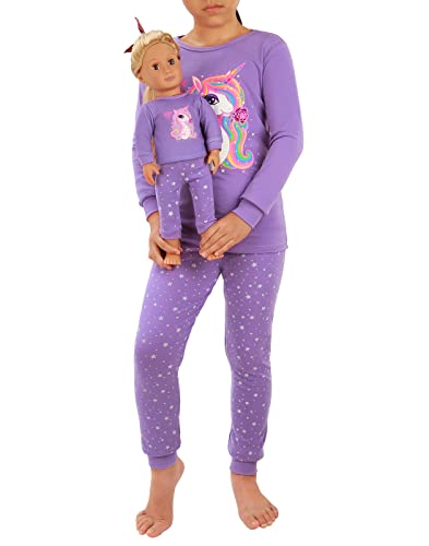 HDE Girls Unicorn Pajamas with Matching Doll Outfit Cotton Pajama Set for Girls Purple Magic Unicorn/Long - 7