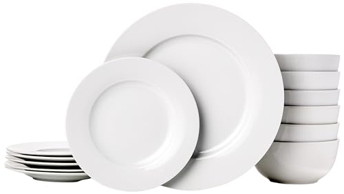AmazonBasics 18-Piece Dinnerware Set, Service for 6 - Solid White