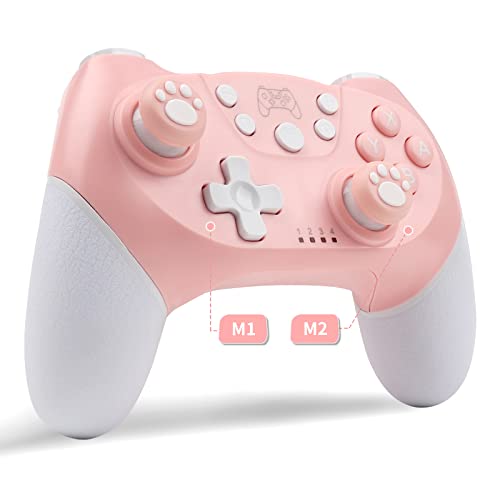ROTOMOON Upgraded Pink Wireless Pro Controller Compatible with Nintendo Switch/Oled/Lite, with Programmable Function, Wake-Up, Gyro Axis, Turbo, Dual Vibration
