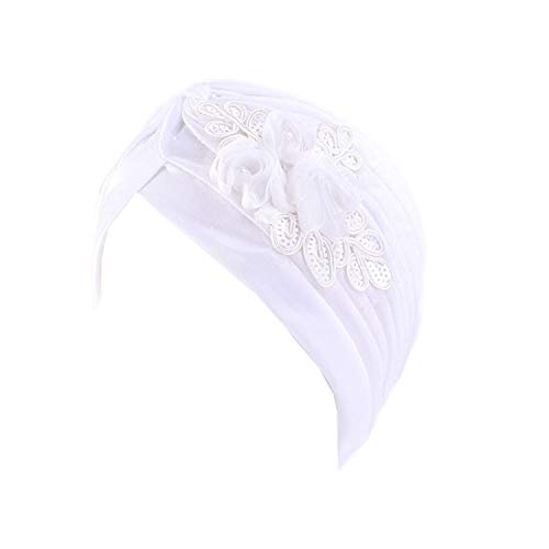 Qianmome Womens Sequin Flower Turban Elegant Muslim Beanie Head wrap Chemo Cap White