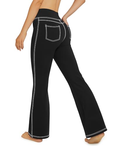 G4Free Black Yoga Pants for Women Bootleg Workout Dress Pants with Pockets High Waisted Bootcut Yoga Leggings (Black,XL,31')