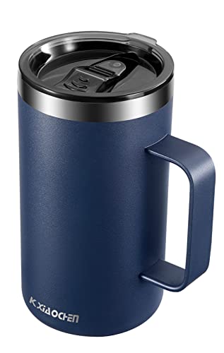 KXIAOCHEN 20oz Insulated Coffee Mug with Lid, Stainless Steel Coffee Cup, Double Wall Vacuum Coffee Tumbler with Handle, Premium Thermal Travel Coffee Mug (Navy Blue)