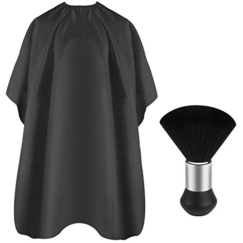 FEBSNOW Professional Hair Cutting Cape with Neck Duster Brush, Salon Barber Cape, Hair Cutting Accessories (Black)