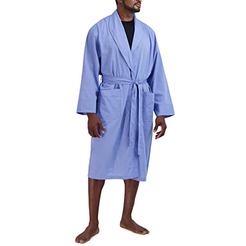 Hanes Men's Big and Tall Woven Shawl Collar Robe, Medium Blue, Medium/Long