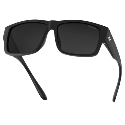 TOROE Eyewear Super Dark Polarized Black Sunglasses Casual Blacked Out Category 4 Tinted Lenses (VALLEY | White Emblem | C4)