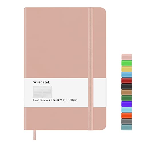 Wiisdatek Notebook Journal, Lined Hard Cover,100Gsm Premium Thick Paper with Inner Pocket for Writing Note Taking Office School,5'×8.25'(Pink)