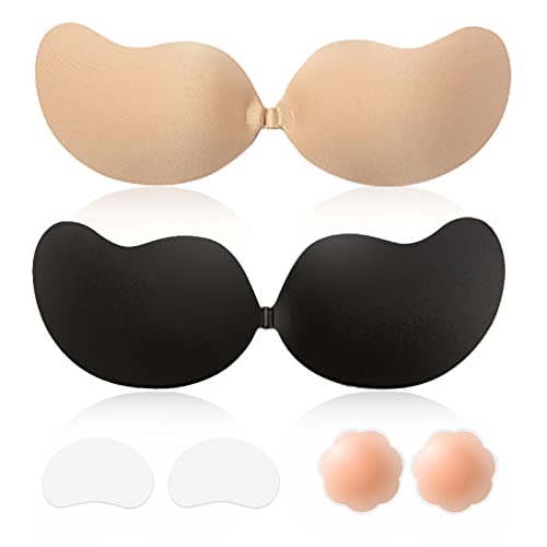 Sticky Bra Backless Adhesive Strapless Invisible Push Up Stick on Bras for Women Dresses 2 Pair Reusable Nipple Cover