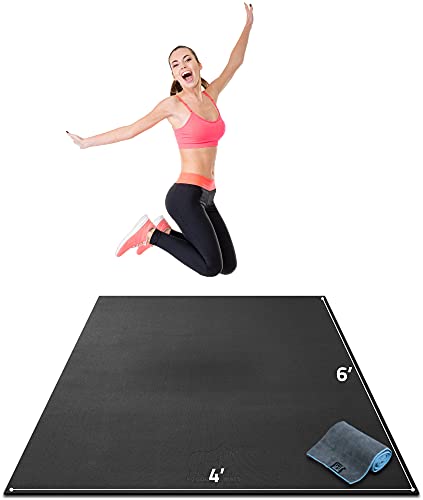 Gorilla Mats Premium Large Exercise Mat – 6' x 4' x 1/4' Ultra Durable, Non-Slip, Workout Mat for Instant Home Gym Flooring – Works Great on Any Floor Type or Carpet – Use With or Without Shoes