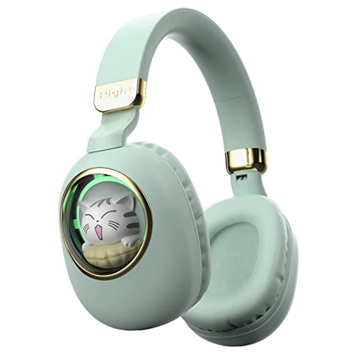 Girls Headphones Wired with Microphone Green Gaming Headset headphones for kids for school Noise Cancelling Headphones Wireless Headphones Over Ear Wireless Earbuds Bluetooth Headphones (Green Gold)