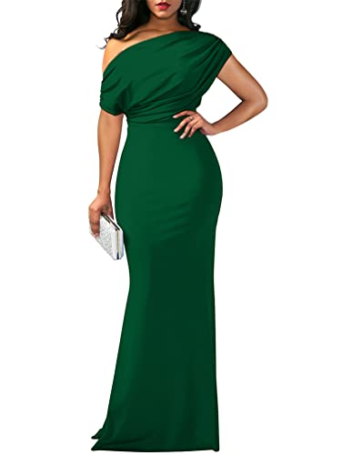 YMDUCH Women's Elegant Sleeveless Off Shoulder Bodycon Long Formal Party Evening Dress Green