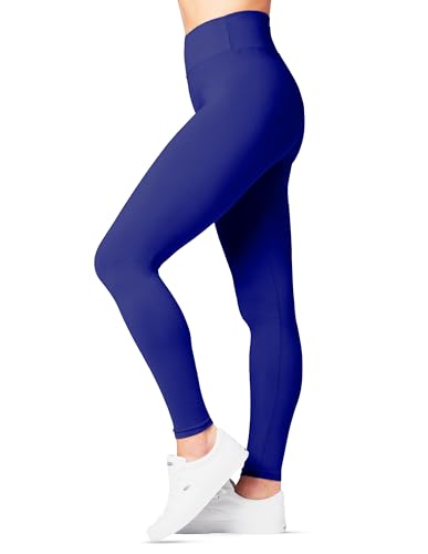 SATINA Womens High Waisted Pants - Workout, Yoga Leggings for Regular & Plus Size Women, 3 Inch Waistband, Royal Blue, One Size, Slim
